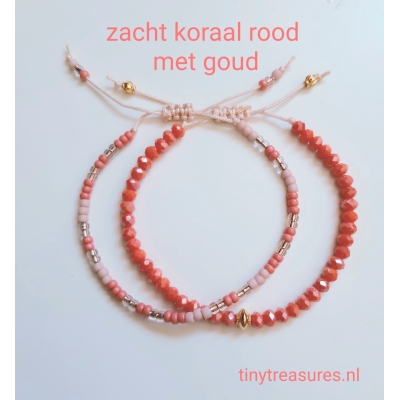 facet kraal armbandje zacht koraal/ goud facet kraal armbandje zacht koraal/ goud